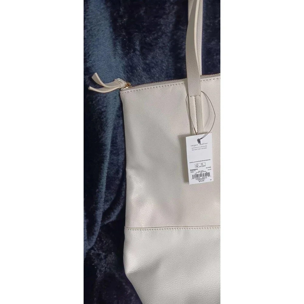 NWT! Elizabeth and James Large Vegan Leather Tote Bag  Cream Ivory Zip Top... - Picture 5 of 16